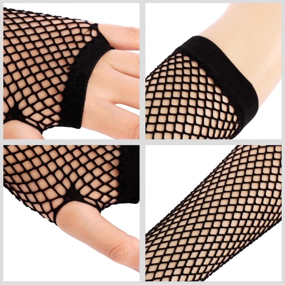 ❤️ Black Fishnet Long Arm Warmers Punk/Goth - Picture 3 of 5